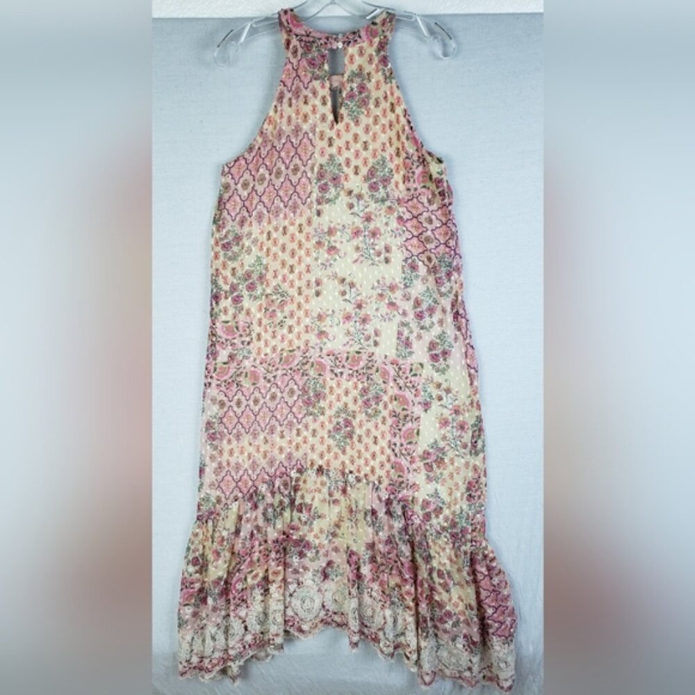 SUNDANCE Carabelle Halter Neck Dress Boho Patchwork Print Floral Lace size 8 - Picture 7 of 15